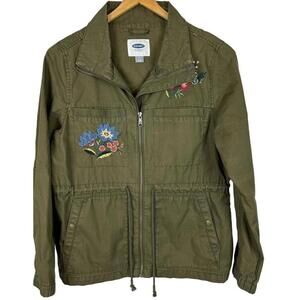 Old Navy Olive Green Embroidered Floral Utility Jacket M